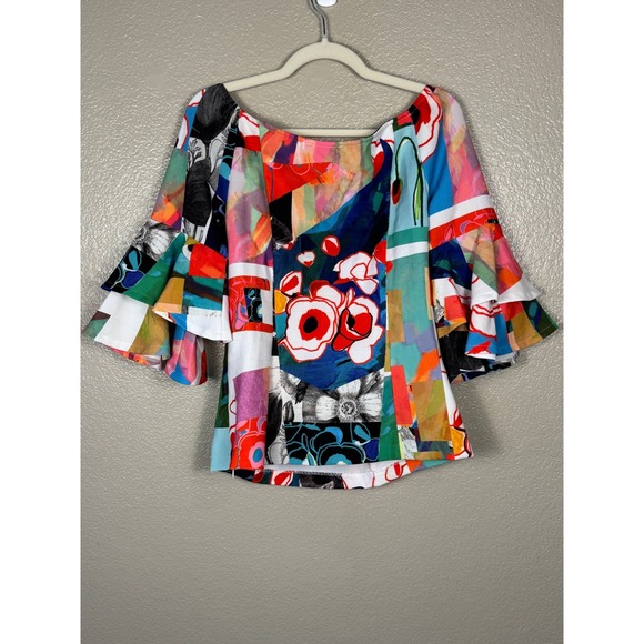 Alberto Makali Women's Patchwork Top Size L Colorful Artsy Boho - Picture 2 of 5
